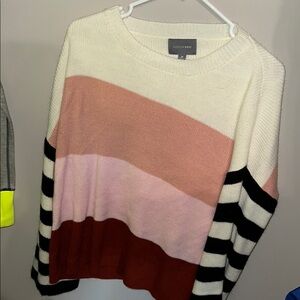 Women's Striped Sweater - Cream, Pink, and Brown